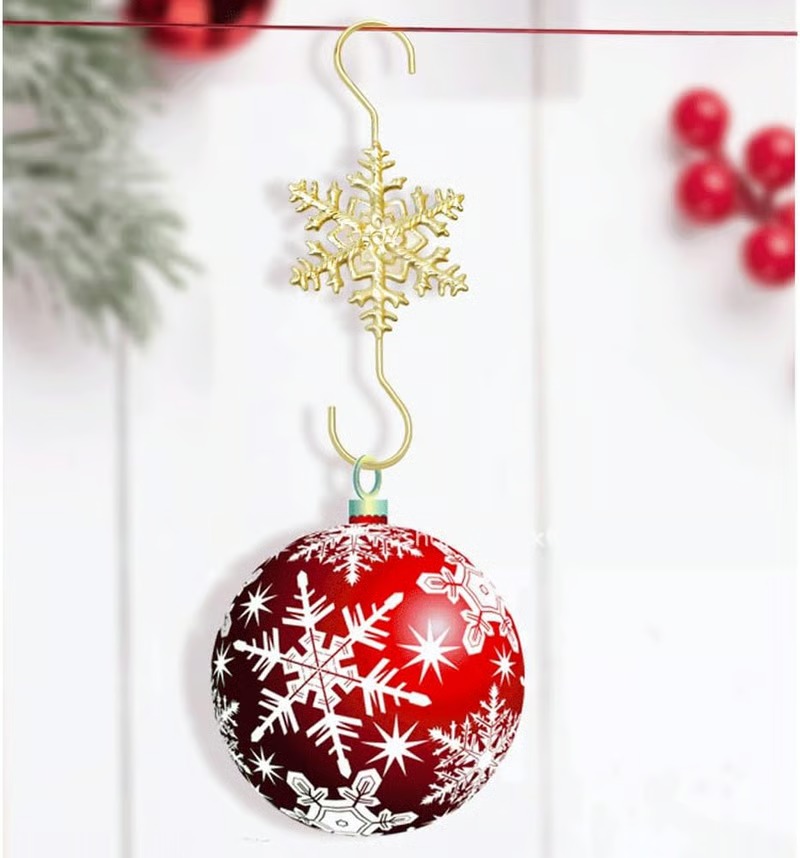 2025 Christmas Hot Sale4Christmas S-Hooks - Metal Hanging Hooks with Snowflake Charms for Ornaments, Garland (20pcs)