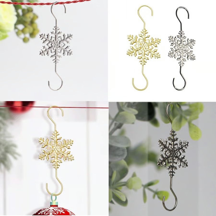 2025 Christmas Hot Sale4Christmas S-Hooks - Metal Hanging Hooks with Snowflake Charms for Ornaments, Garland (20pcs)