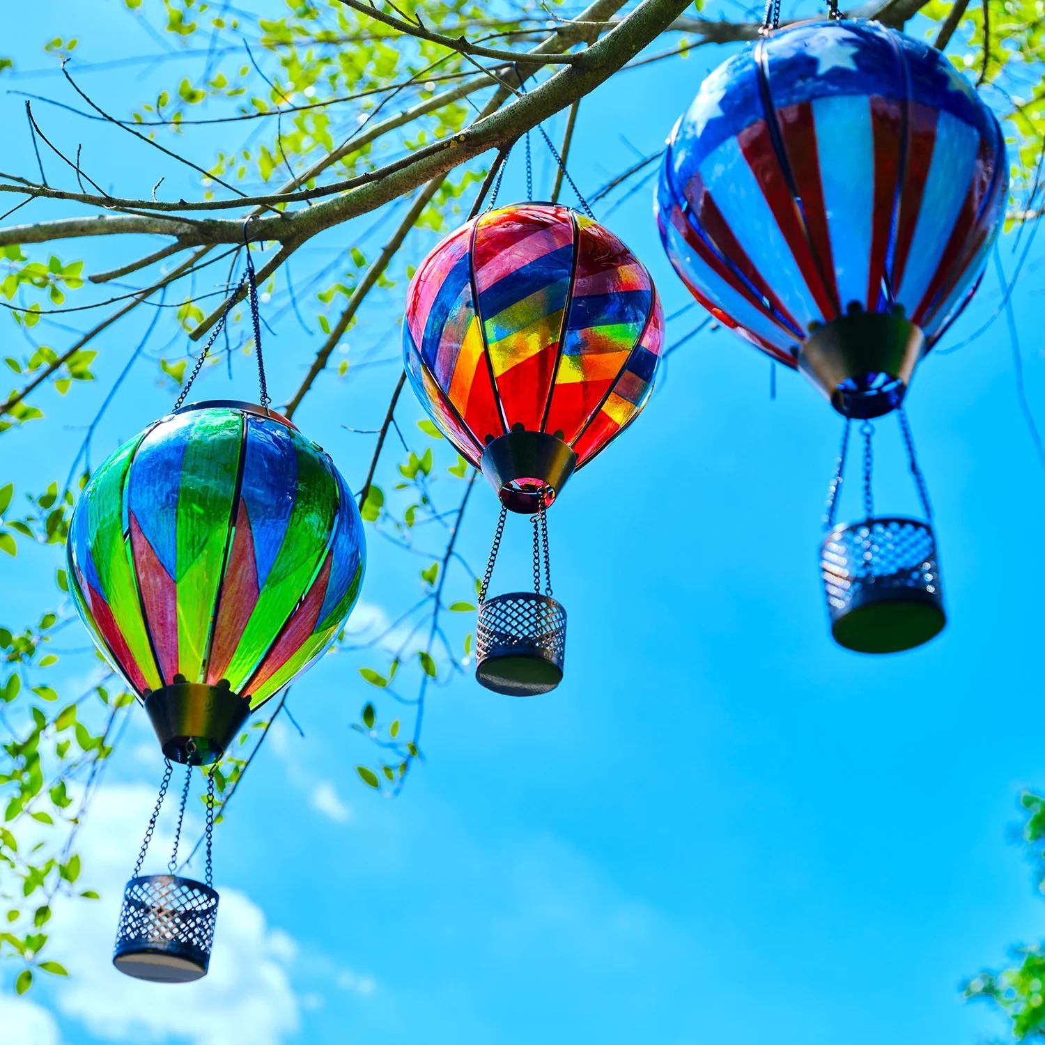 Hot Air Balloon Solar Lantern With Flame Effect