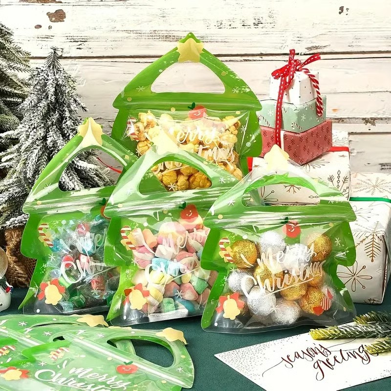Christmas tree zipper gift bags suitable for candy, chocolate and cookies - holiday decorations