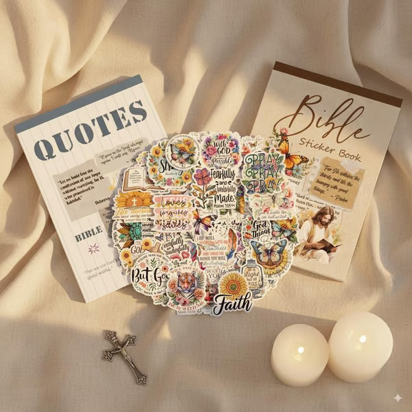 ✝️Motivational & Faith Sticker Book – Inspirational Quotes, Bible Verse & Jesus Themed Stickers for Scrapbooking, Journaling & DIY Crafts