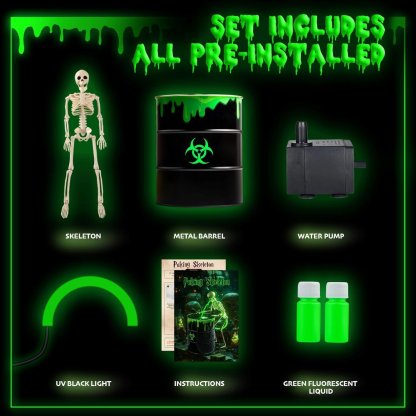 🎃Halloween Sale 49% OFF☠️ Glowing Puking Skull Prop with Bloody Bucket