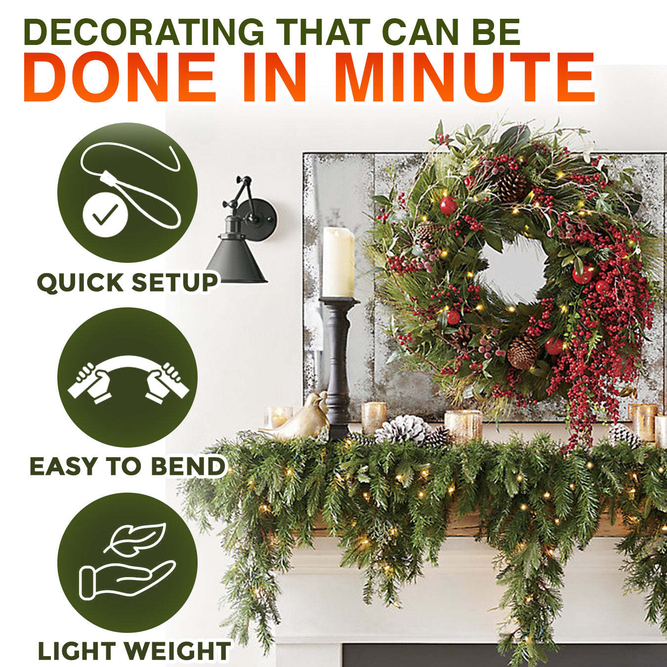 🎅🎄 Artificial Cedar Garland🇺🇸Green Pine Garland for Table, Mantel, Wall – Perfect for Indoor & Outdoor Christmas Decorations