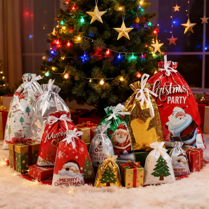 🔥Reusable Christmas Drawstrings Gift Bags 30-piece Bags & Tags Set