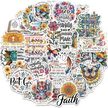 ✝️Motivational & Faith Sticker Book – Inspirational Quotes, Bible Verse & Jesus Themed Stickers for Scrapbooking, Journaling & DIY Crafts