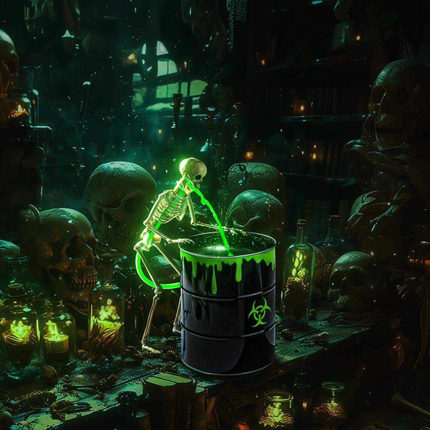 🎃Halloween Sale 49% OFF☠️ Glowing Puking Skull Prop with Bloody Bucket