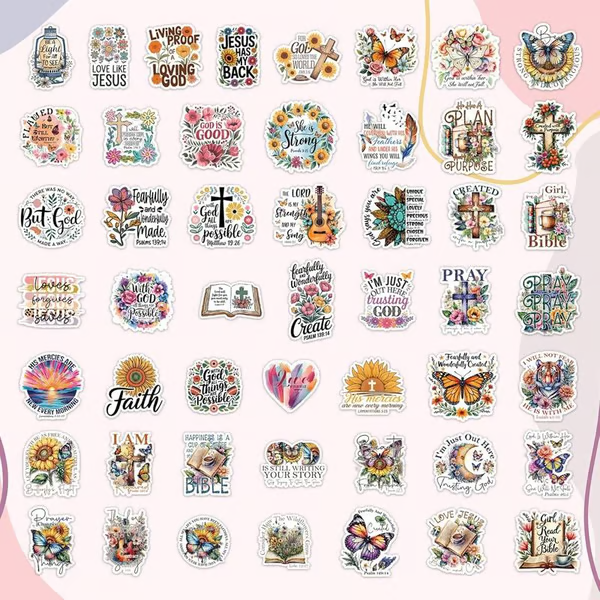 ✝️Motivational & Faith Sticker Book – Inspirational Quotes, Bible Verse & Jesus Themed Stickers for Scrapbooking, Journaling & DIY Crafts