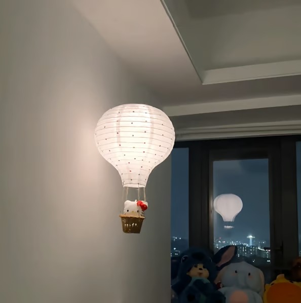 Hello Kitty Hot Air Balloon Night Light DIY Material Kit, Cute Lampshade for Girls' Bedroom, Hanging Ornament, Decoration
