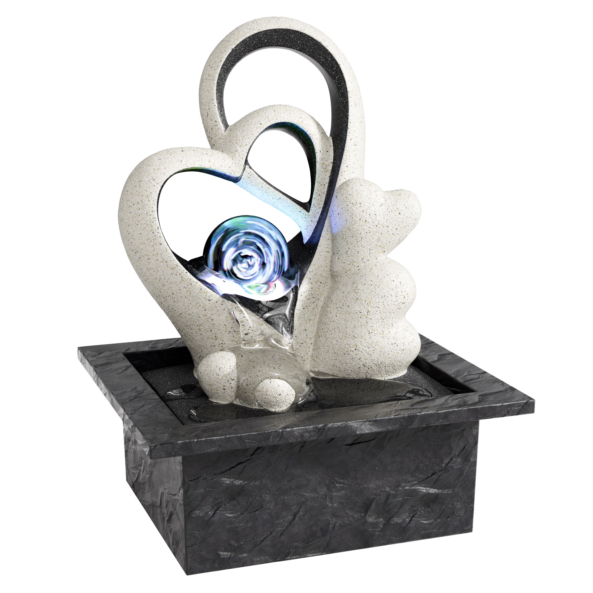 Tabletop Water Fountain, Indoor Desktop Waterfall, Zen Meditation Fountain with LED Lights Rolling Ball, Home Office Decor White