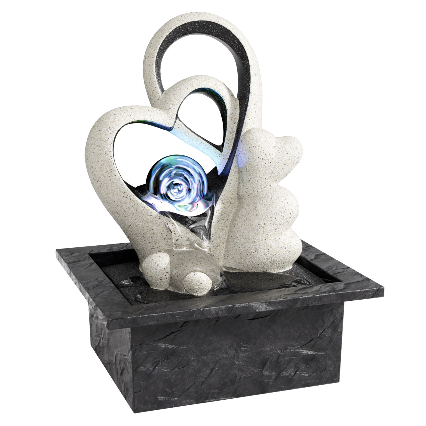 Tabletop Water Fountain, Indoor Desktop Waterfall, Zen Meditation Fountain with LED Lights Rolling Ball, Home Office Decor White