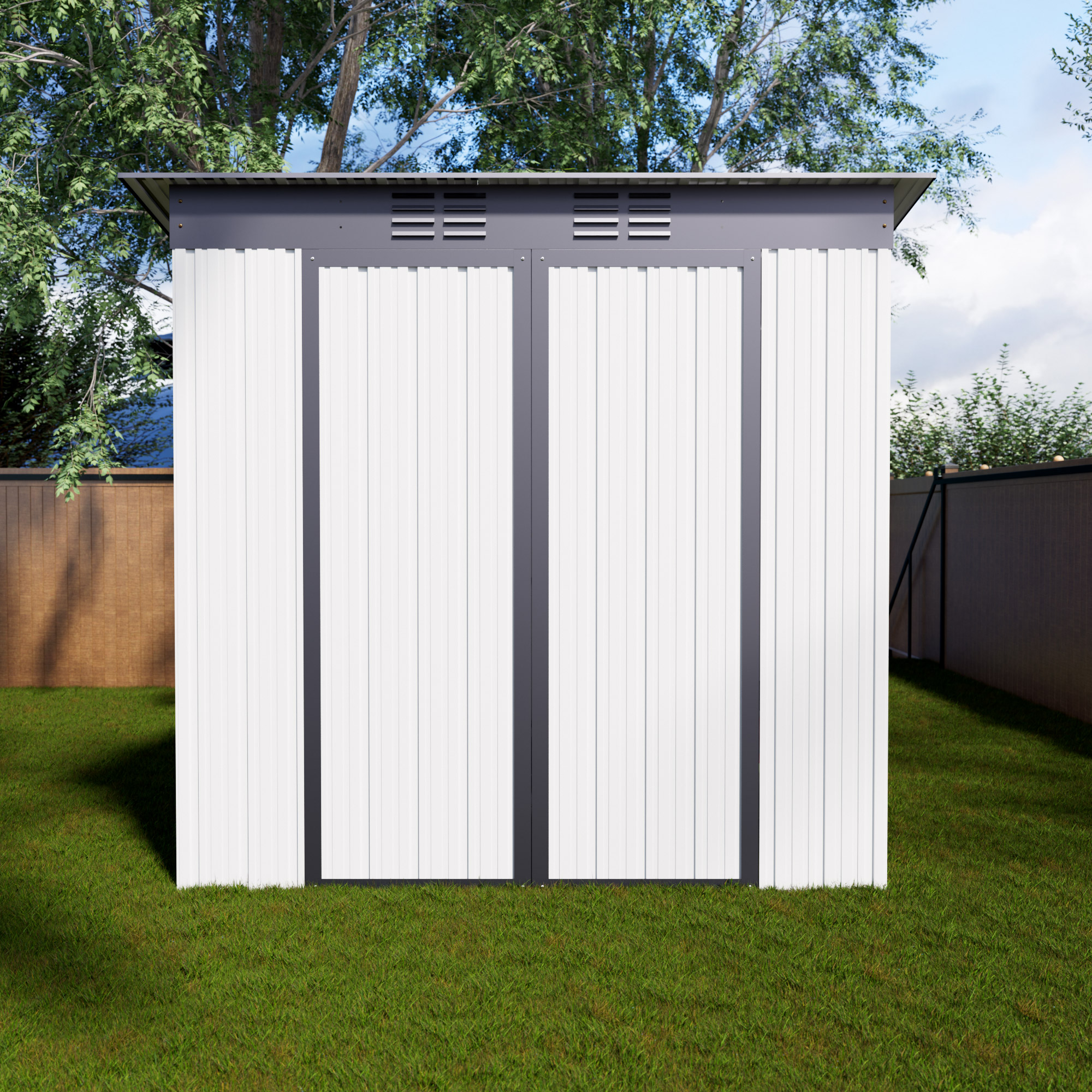 4 x 6 FT Storage Shed, Metal Sheds & Outdoor Storage with Sloping Roof and Lockable Door, Outdoor Shed for Backyard Garden Patio and Lawn
