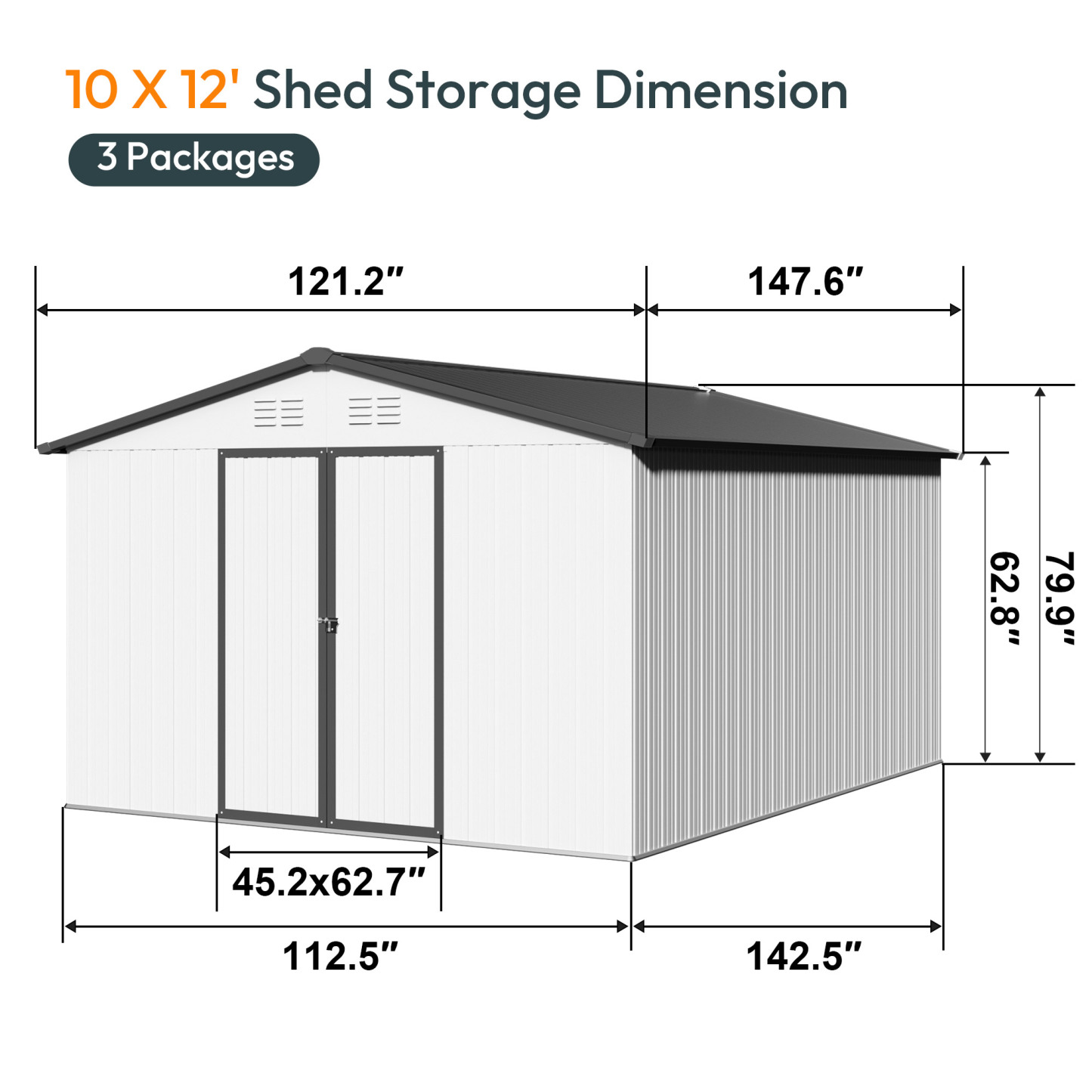 10 x 12 FT Storage Shed, Metal Sheds with Sloping Roof and Lockable Door, Outdoor Shed for Backyard Garden Patio and Lawn,White and Grey