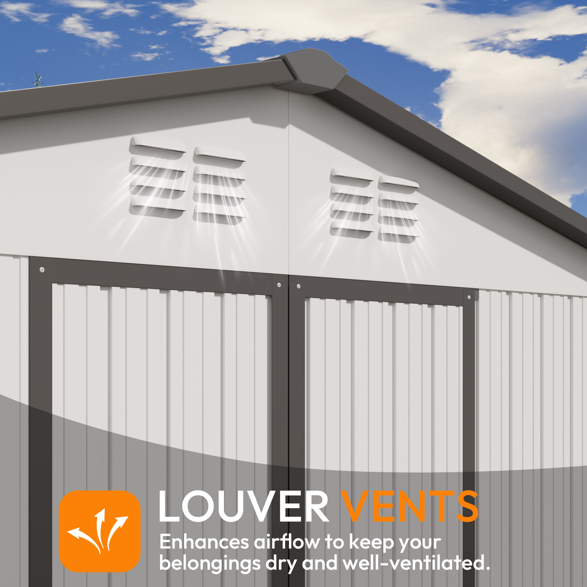 10 x 12 FT Storage Shed, Metal Sheds with Sloping Roof and Lockable Door, Outdoor Shed for Backyard Garden Patio and Lawn,White and Grey