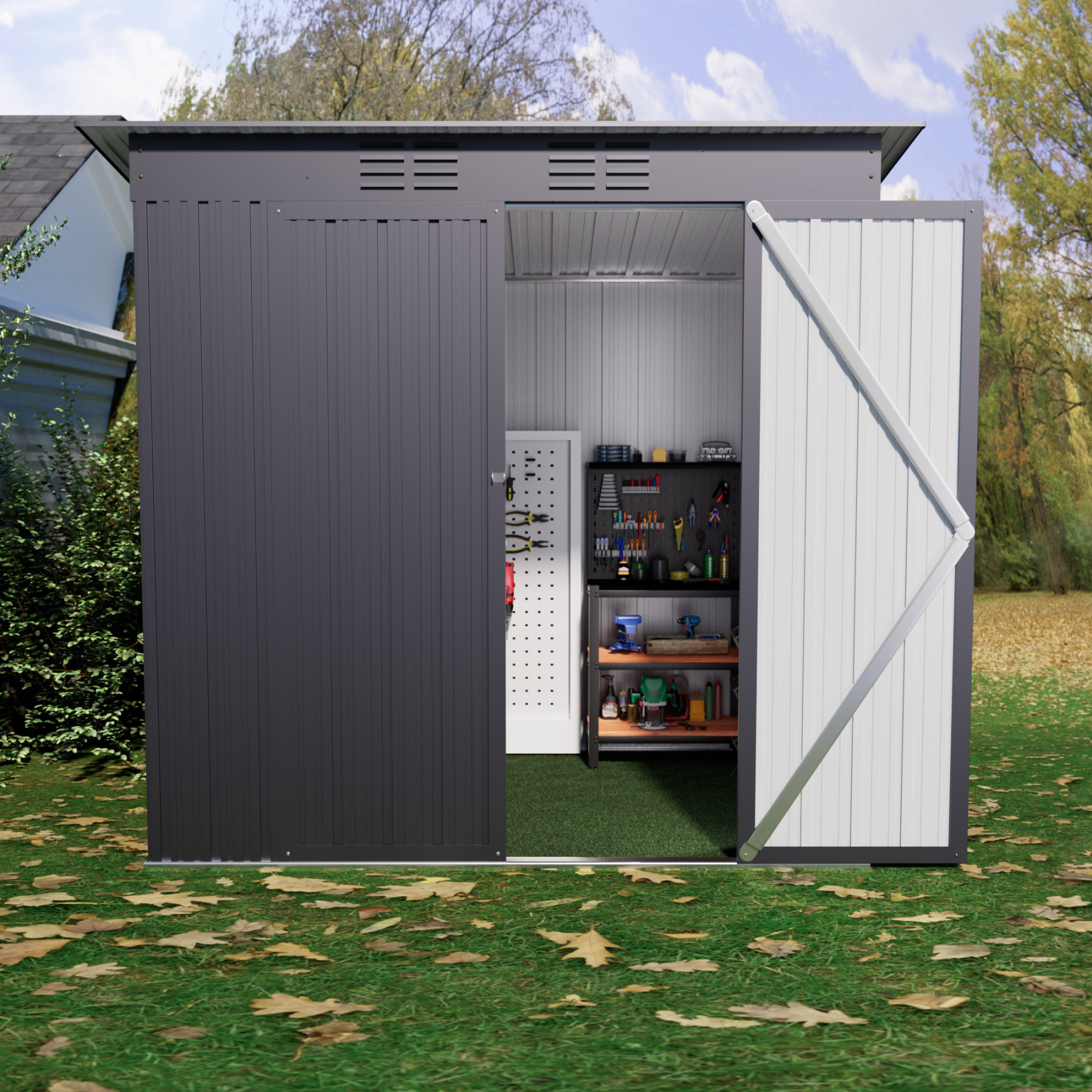 4 x 6 FT Storage Shed, Metal Sheds & Outdoor Storage with Sloping Roof and Lockable Door, Outdoor Shed for Backyard Garden Patio and Lawn