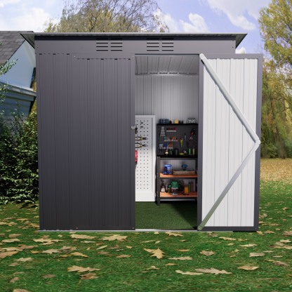 4 x 6 FT Storage Shed, Metal Sheds & Outdoor Storage with Sloping Roof and Lockable Door, Outdoor Shed for Backyard Garden Patio and Lawn