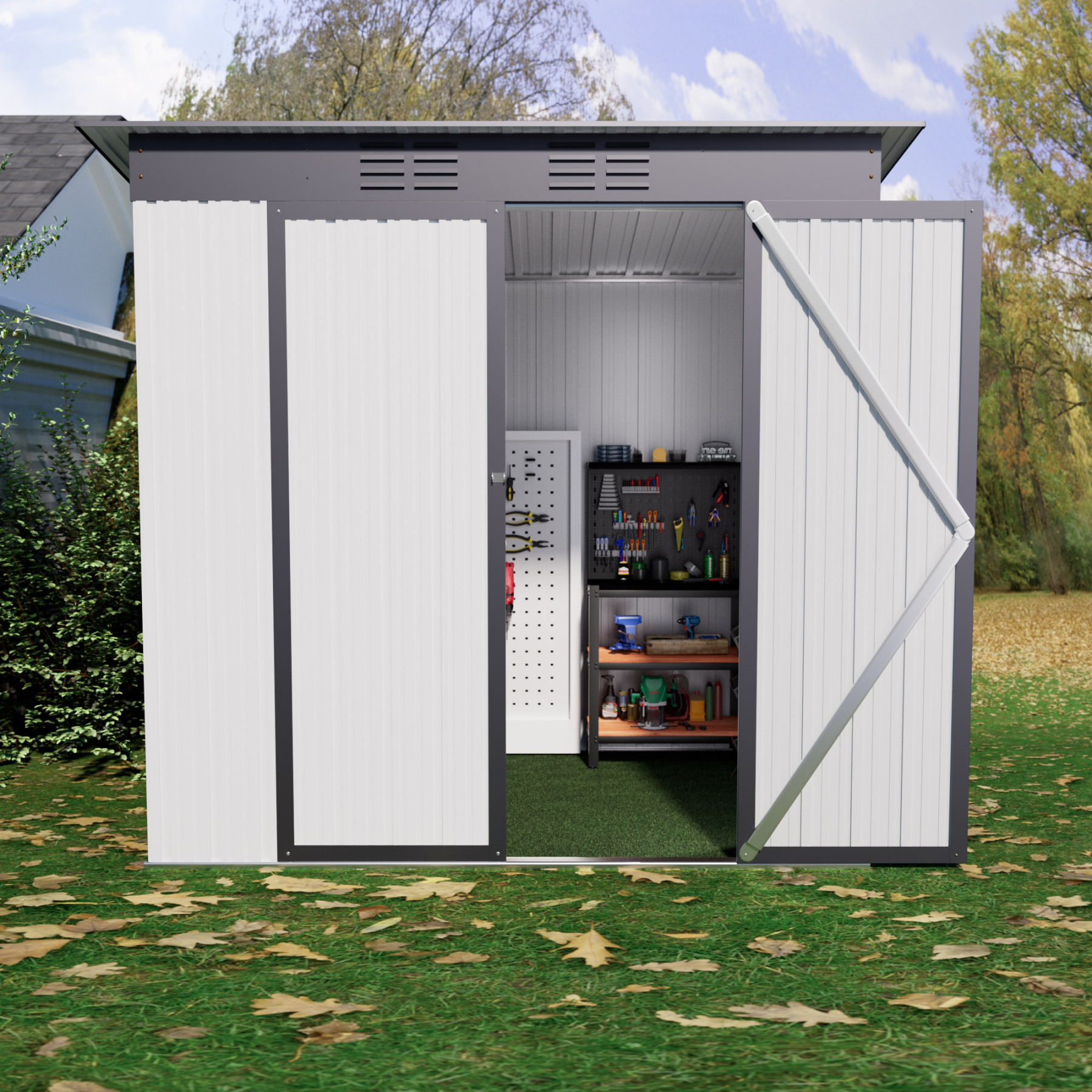 4 x 6 FT Storage Shed, Metal Sheds & Outdoor Storage with Sloping Roof and Lockable Door, Outdoor Shed for Backyard Garden Patio and Lawn