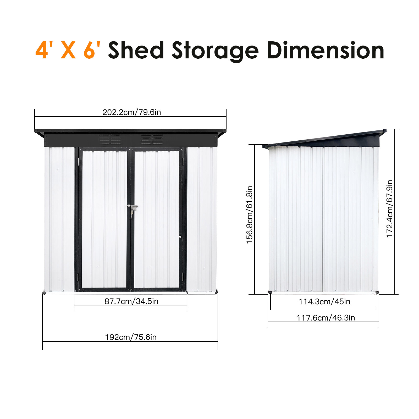 4 x 6 FT Storage Shed, Metal Sheds & Outdoor Storage with Sloping Roof and Lockable Door, Outdoor Shed for Backyard Garden Patio and Lawn
