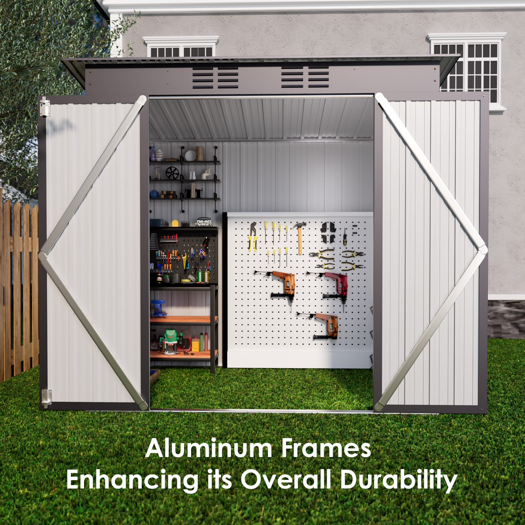 4 x 6 FT Storage Shed, Metal Sheds & Outdoor Storage with Sloping Roof and Lockable Door, Outdoor Shed for Backyard Garden Patio and Lawn