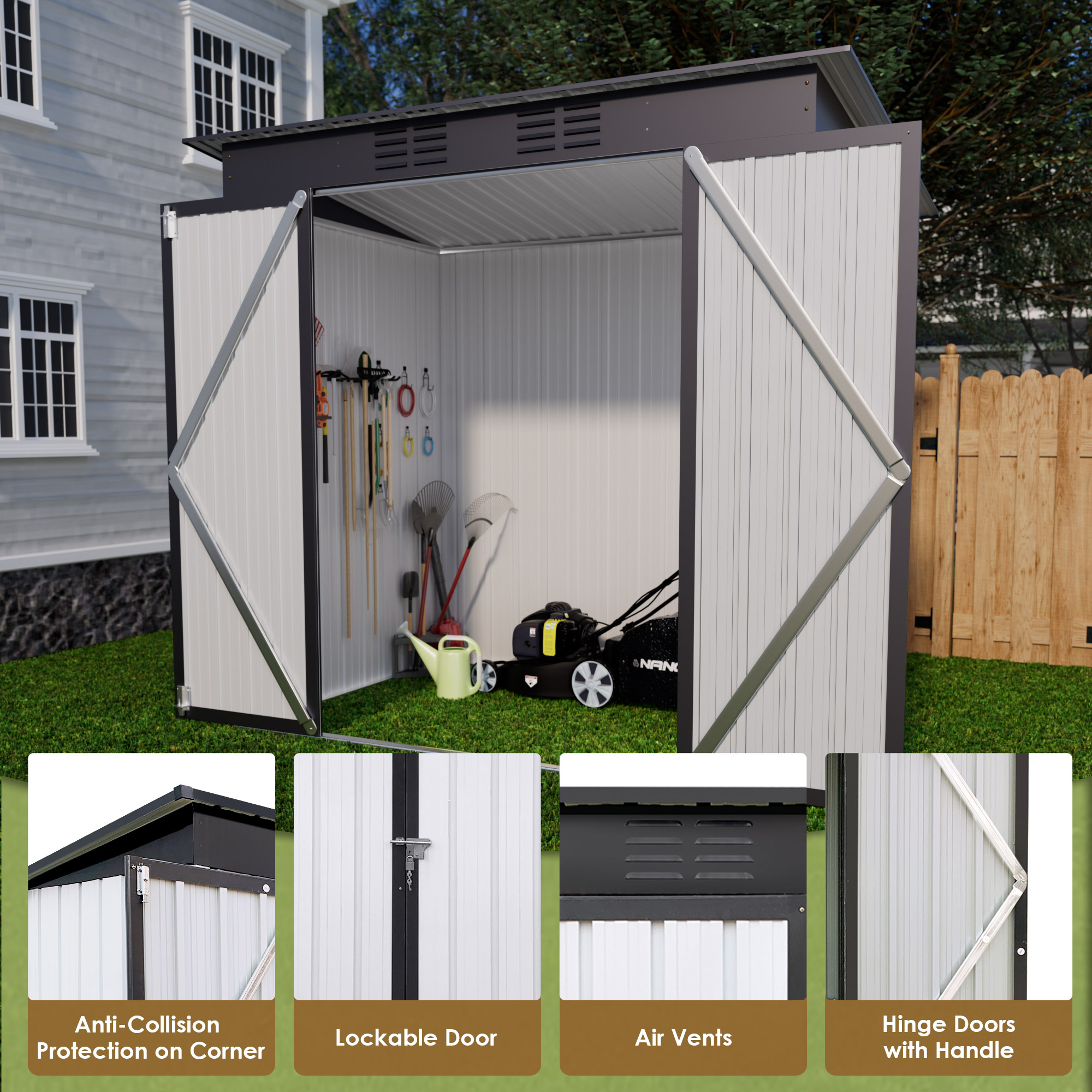 4 x 6 FT Storage Shed, Metal Sheds & Outdoor Storage with Sloping Roof and Lockable Door, Outdoor Shed for Backyard Garden Patio and Lawn
