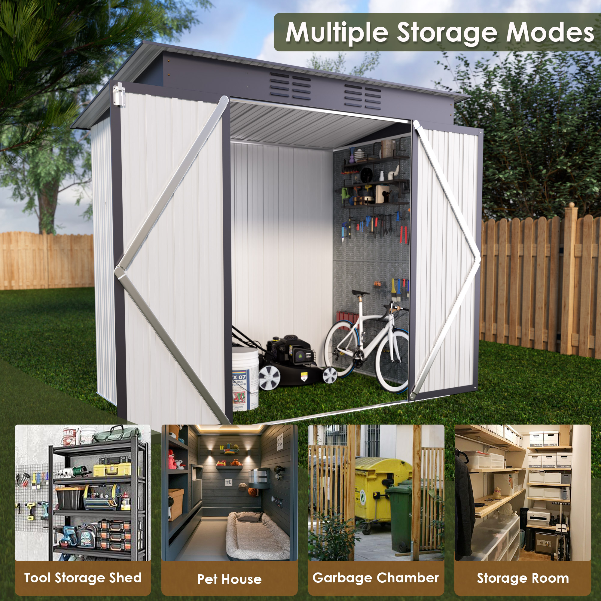 4 x 6 FT Storage Shed, Metal Sheds & Outdoor Storage with Sloping Roof and Lockable Door, Outdoor Shed for Backyard Garden Patio and Lawn