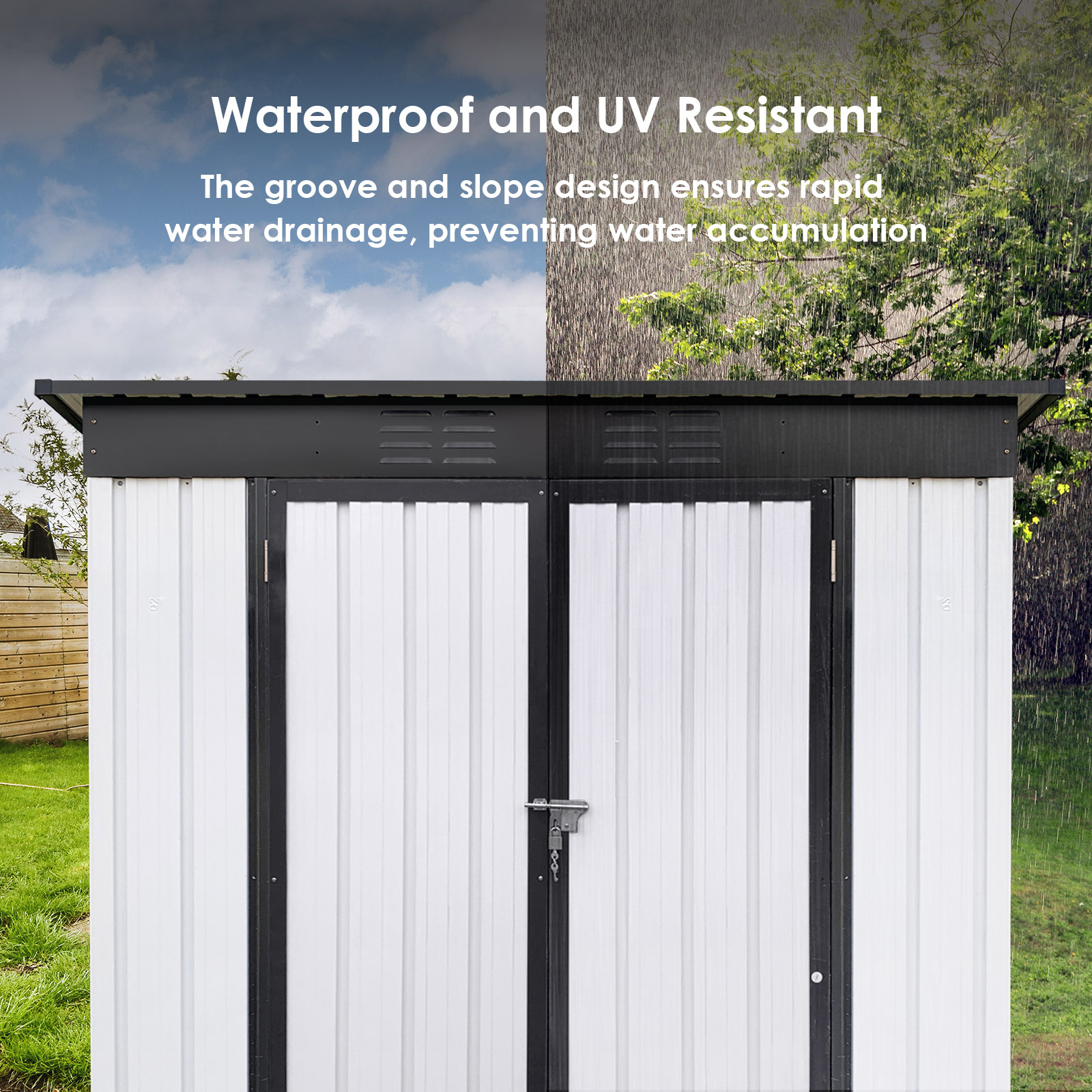4 x 6 FT Storage Shed, Metal Sheds & Outdoor Storage with Sloping Roof and Lockable Door, Outdoor Shed for Backyard Garden Patio and Lawn