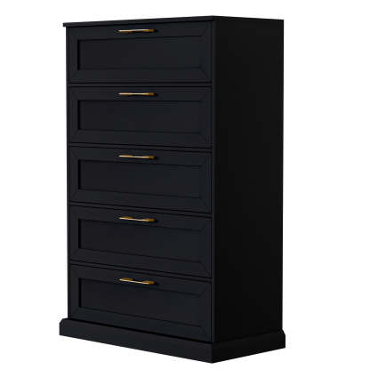 5 Drawer Dresser, 47" Tall Dressers for Bedroom with Anti-Tip Device, Black Dresser Modern Storage Closet with Handle for Hallway,Entryway