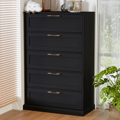5 Drawer Dresser, 47" Tall Dressers for Bedroom with Anti-Tip Device, Black Dresser Modern Storage Closet with Handle for Hallway,Entryway