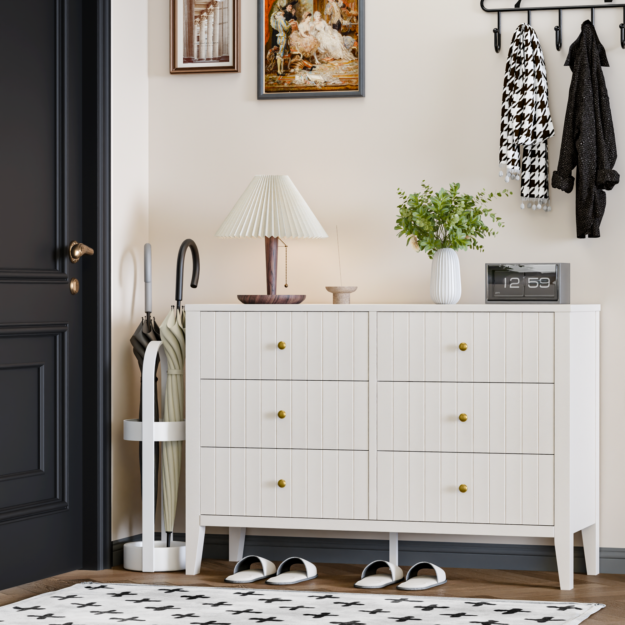 47" Dresser for Bedroom with Handle, Black Farmhouse 6 Drawer Dresser with Anti‑tip for Bedroom, Hallway