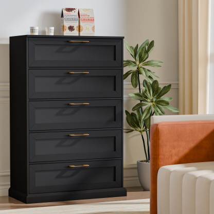 5 Drawer Dresser, 47" Tall Dressers for Bedroom with Anti-Tip Device, Black Dresser Modern Storage Closet with Handle for Hallway,Entryway
