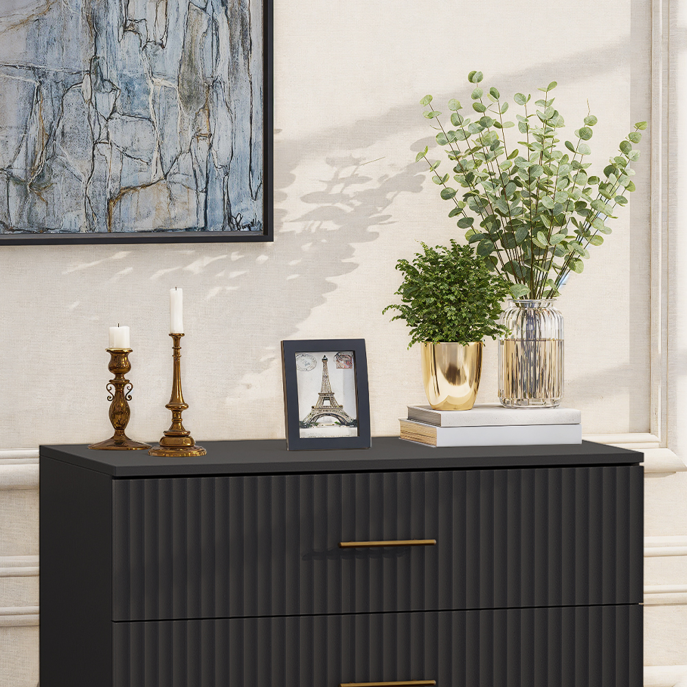 Dresser for Bedroom with 5 Drawers, Black Chest of Drawers with Handle for Bedroom, Hallway 31.5 x 15.7 x 47.2 Inch