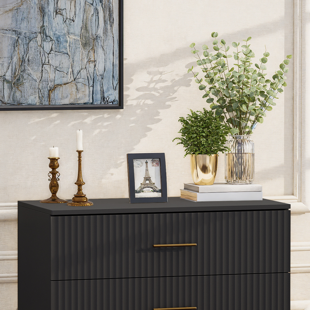 Dresser for Bedroom with 5 Drawers, Black Chest of Drawers with Handle for Bedroom, Hallway 31.5 x 15.7 x 47.2 Inch