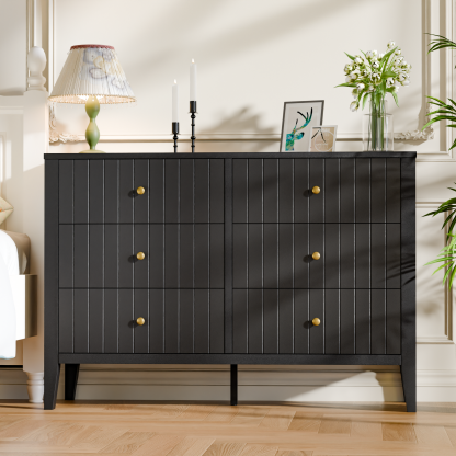 47" Dresser for Bedroom with Handle, Black Farmhouse 6 Drawer Dresser with Anti‑tip for Bedroom, Hallway