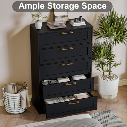 5 Drawer Dresser, 47" Tall Dressers for Bedroom with Anti-Tip Device, Black Dresser Modern Storage Closet with Handle for Hallway,Entryway