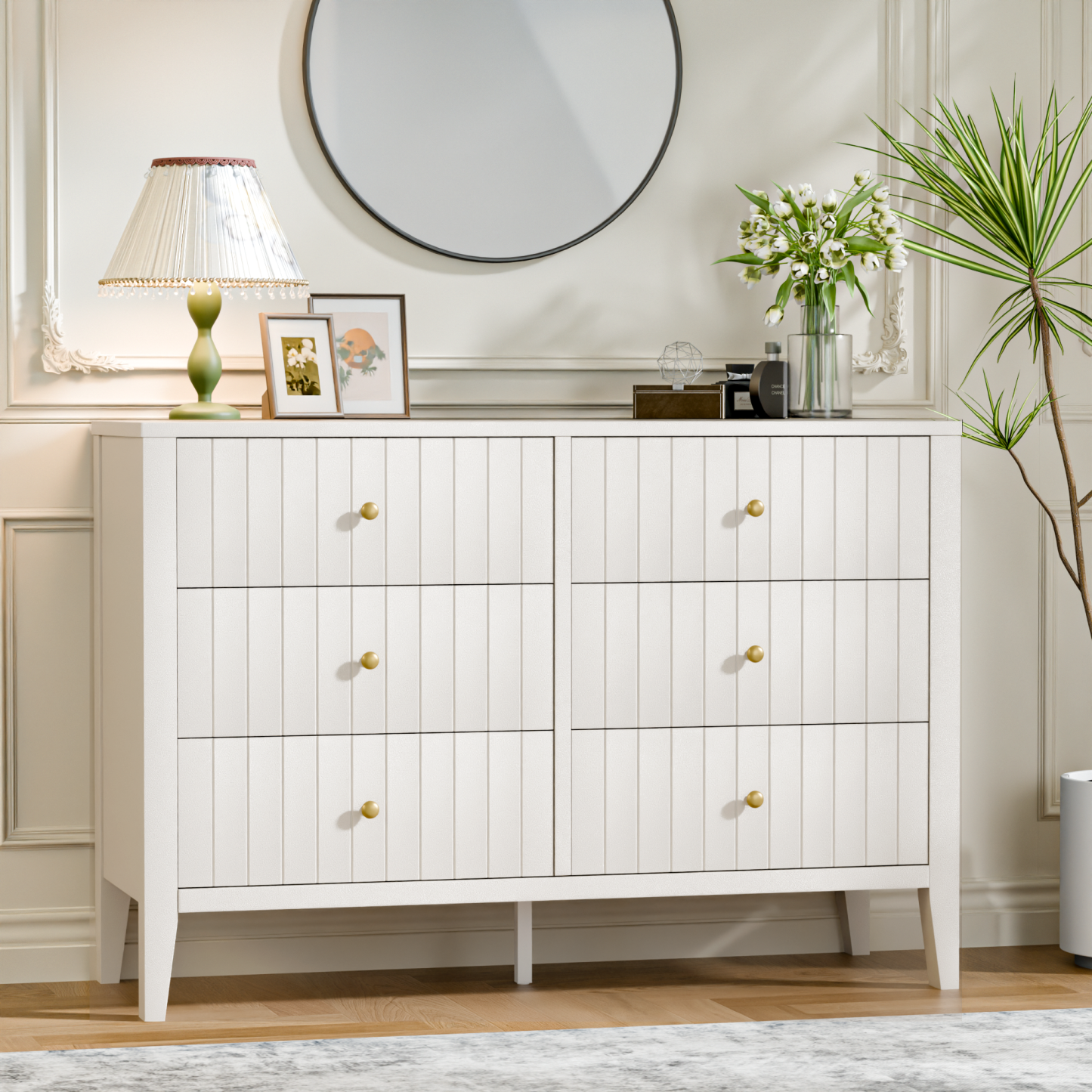 47" Dresser for Bedroom with Handle, Black Farmhouse 6 Drawer Dresser with Anti‑tip for Bedroom, Hallway