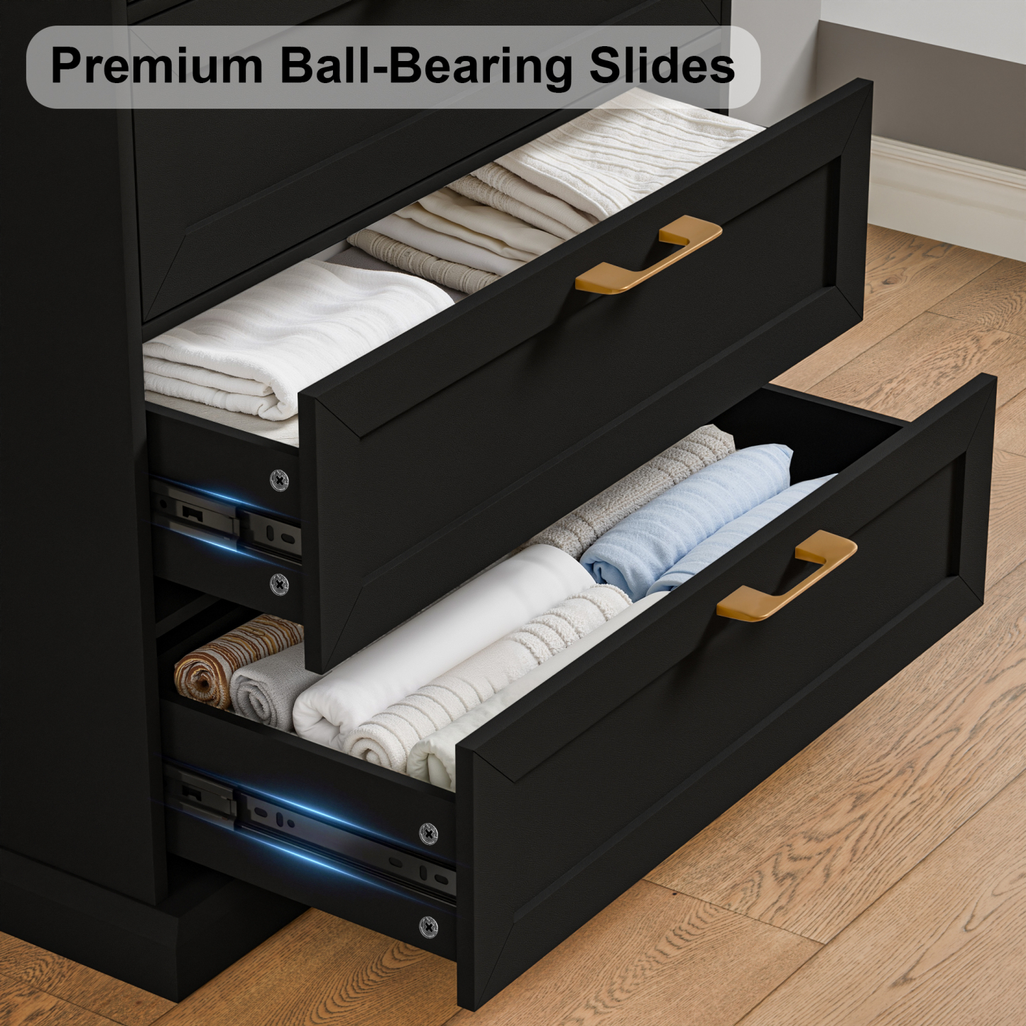 5 Drawer Dresser, 47" Tall Dressers for Bedroom with Anti-Tip Device, Black Dresser Modern Storage Closet with Handle for Hallway,Entryway