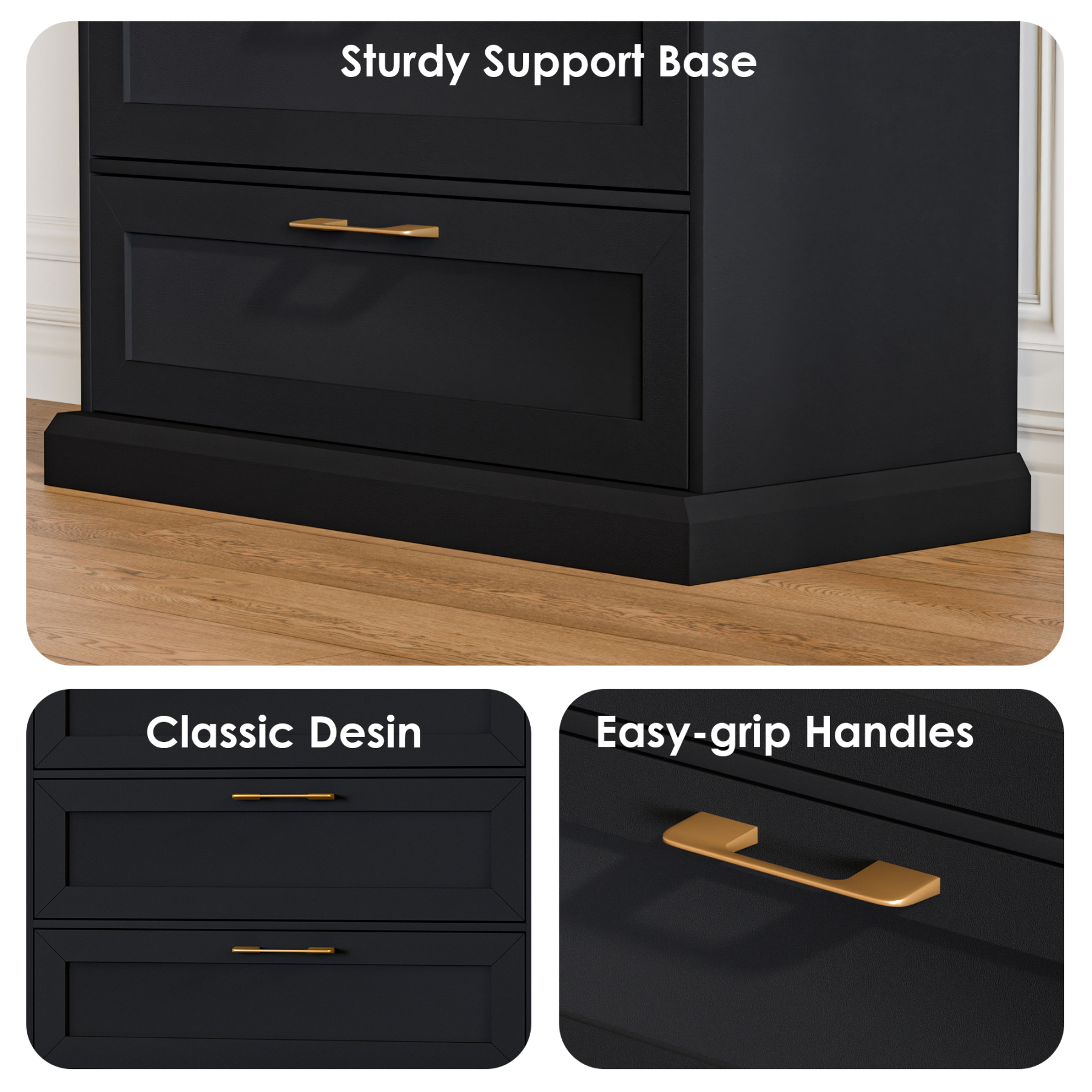 5 Drawer Dresser, 47" Tall Dressers for Bedroom with Anti-Tip Device, Black Dresser Modern Storage Closet with Handle for Hallway,Entryway