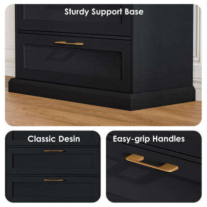 5 Drawer Dresser, 47" Tall Dressers for Bedroom with Anti-Tip Device, Black Dresser Modern Storage Closet with Handle for Hallway,Entryway