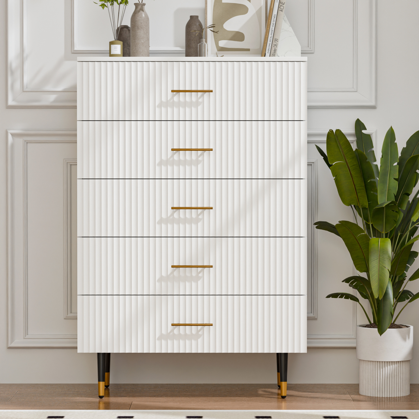 Dresser for Bedroom with 5 Drawers, Black Chest of Drawers with Handle for Bedroom, Hallway 31.5 x 15.7 x 47.2 Inch