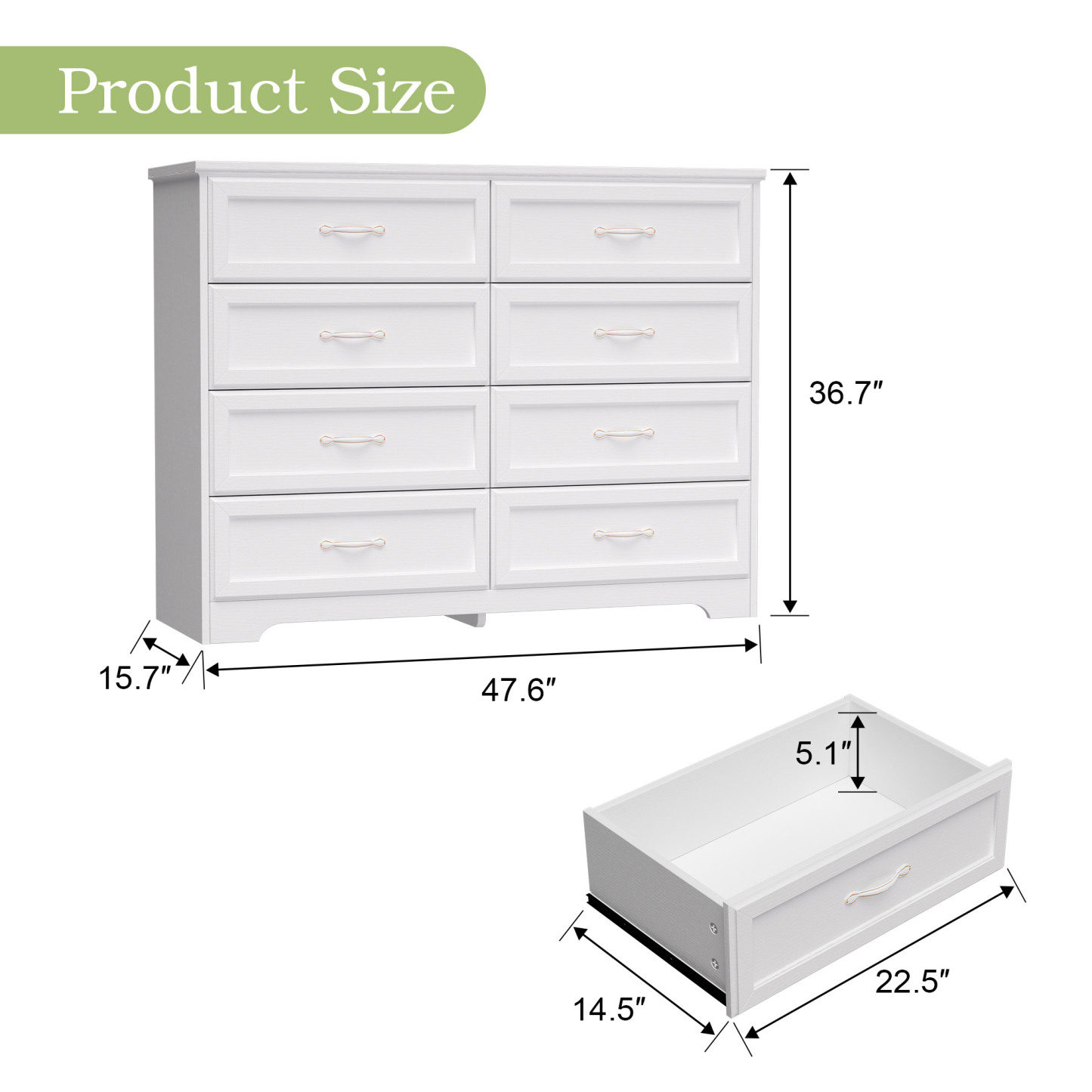 Dresser for Bedroom with 8 Drawers, Modern Chest of Drawers with Aluminium Handle for Living Room Bedroom Hallway, Farmhouse Dresser 47.6 x 15.7 x 36.7 Inch TV Stand Black