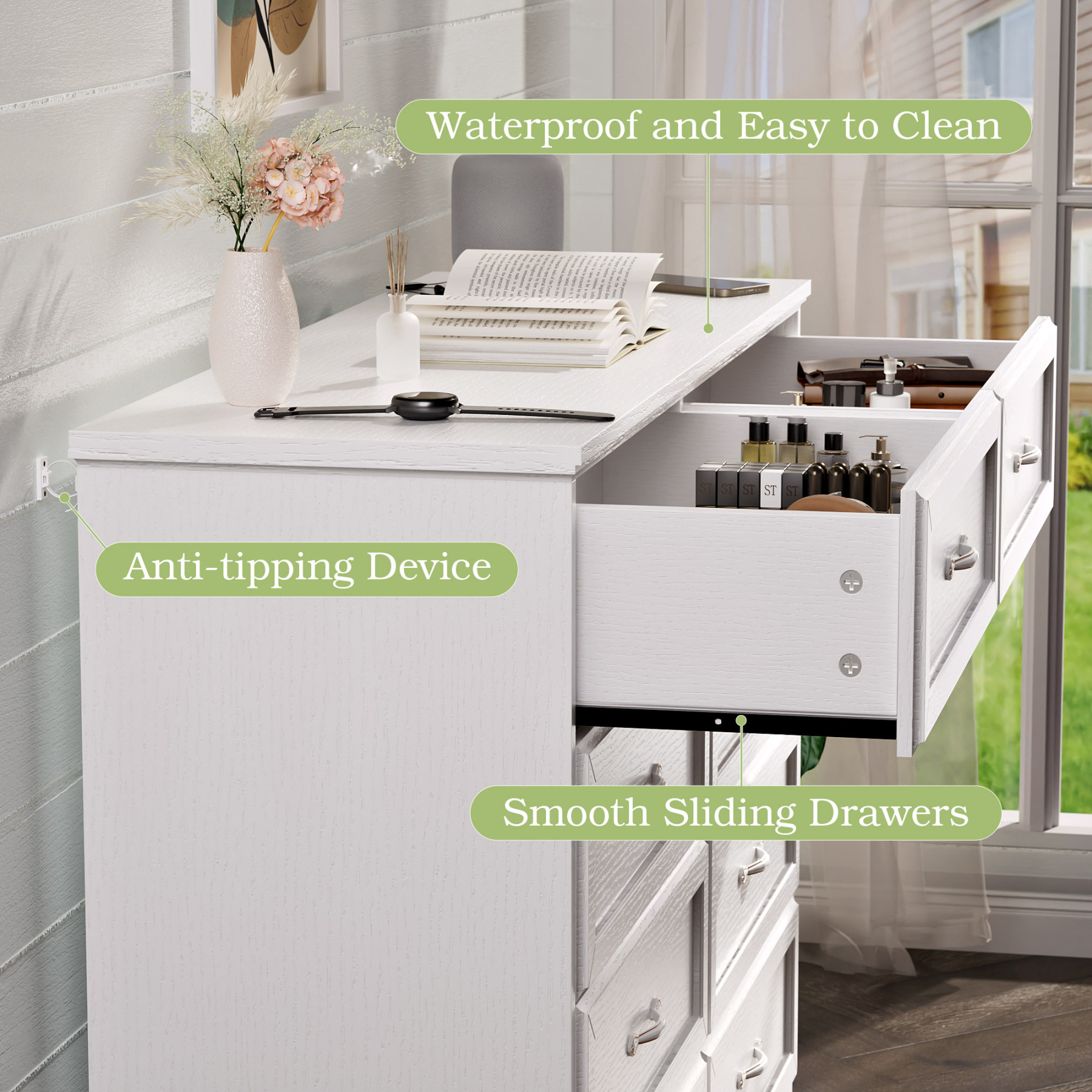 Dresser for Bedroom with 8 Drawers, Modern Chest of Drawers with Aluminium Handle for Living Room Bedroom Hallway, Farmhouse Dresser 47.6 x 15.7 x 36.7 Inch TV Stand Black