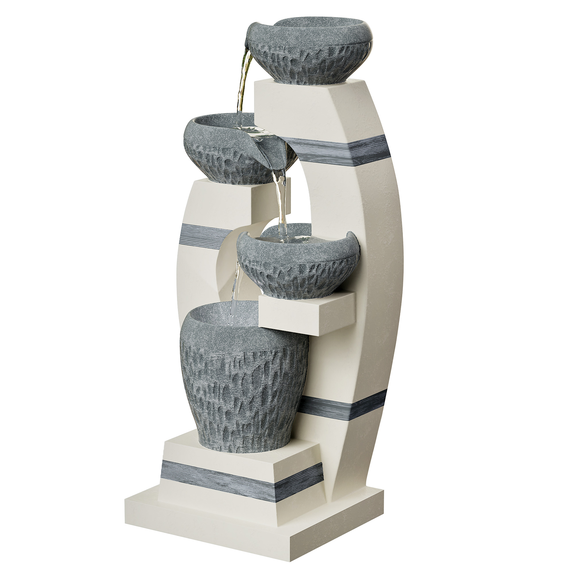 Water Fountains, Outdoor Floor-Standing Garden Waterfall Fountain, 4-Tiered Cascading Resin Fountain for Home Office Patio Yard Decor, Blue and White, 10.1" Lx8.7 Wx21.7 H