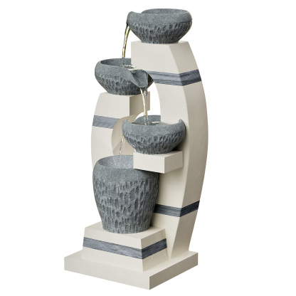 Water Fountains, Outdoor Floor-Standing Garden Waterfall Fountain, 4-Tiered Cascading Resin Fountain for Home Office Patio Yard Decor, Blue and White, 10.1" Lx8.7 Wx21.7 H