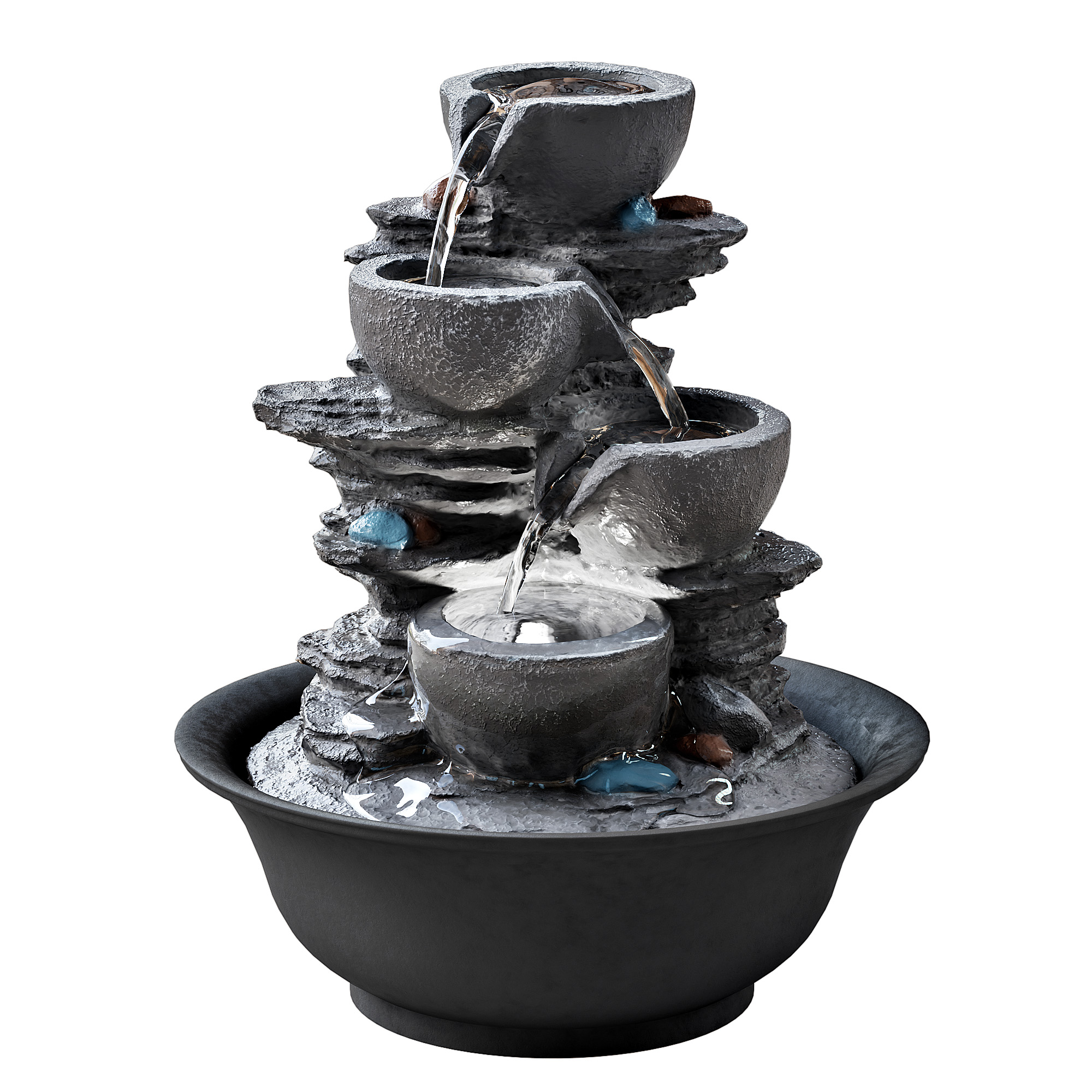 10.6inch Tabletop Fountain, Indoor Waterfall Fountains with LED Light, Realistic Rock Design for Soothing Ambiance in Bedrooms, Living Rooms, Offices, or Meditation Spaces