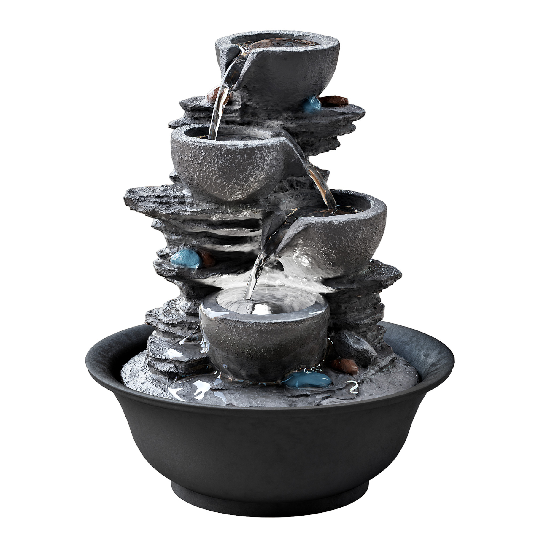 10.6inch Tabletop Fountain, Indoor Waterfall Fountains with LED Light, Realistic Rock Design for Soothing Ambiance in Bedrooms, Living Rooms, Offices, or Meditation Spaces