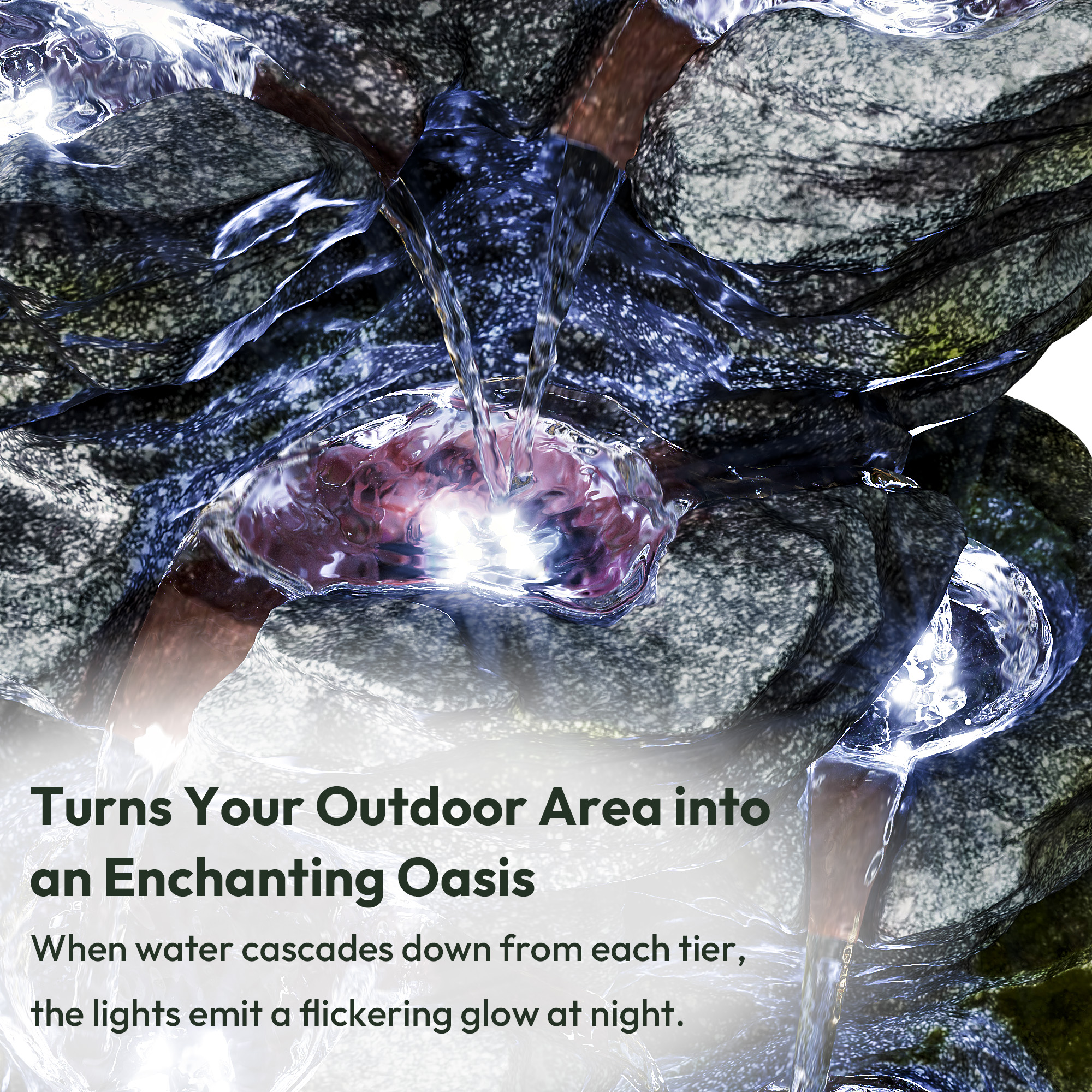 34.3" H Outdoor Water Fountain with LED Lights, 5-Tier Cascading Rock Waterfall for Yard, Garden, Patio, Outdoor Decor Water Features