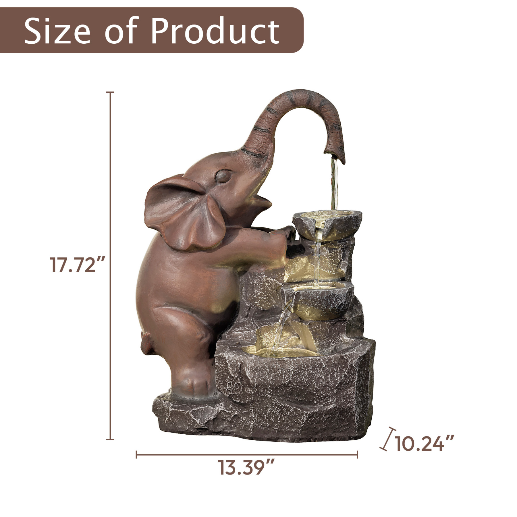 Indoor Water Fountain, Desktop Water Feature of Elephant Sculpture, Cascading Animal Floor Standing Water Fountains for Home Office Yard Deck Patio Home Art Decor