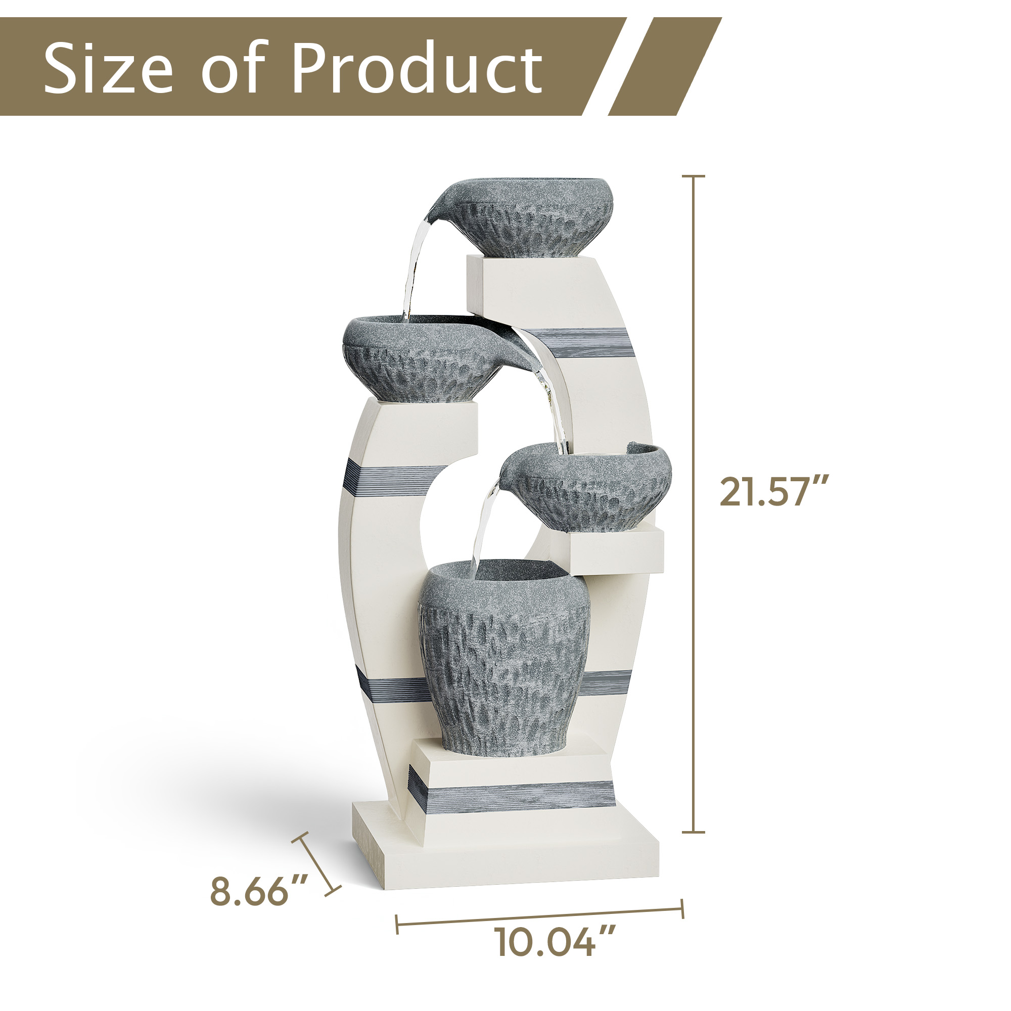 Water Fountains, Outdoor Floor-Standing Garden Waterfall Fountain, 4-Tiered Cascading Resin Fountain for Home Office Patio Yard Decor, Blue and White, 10.1" Lx8.7 Wx21.7 H