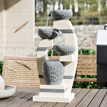 Water Fountains, Outdoor Floor-Standing Garden Waterfall Fountain, 4-Tiered Cascading Resin Fountain for Home Office Patio Yard Decor, Blue and White, 10.1" Lx8.7 Wx21.7 H