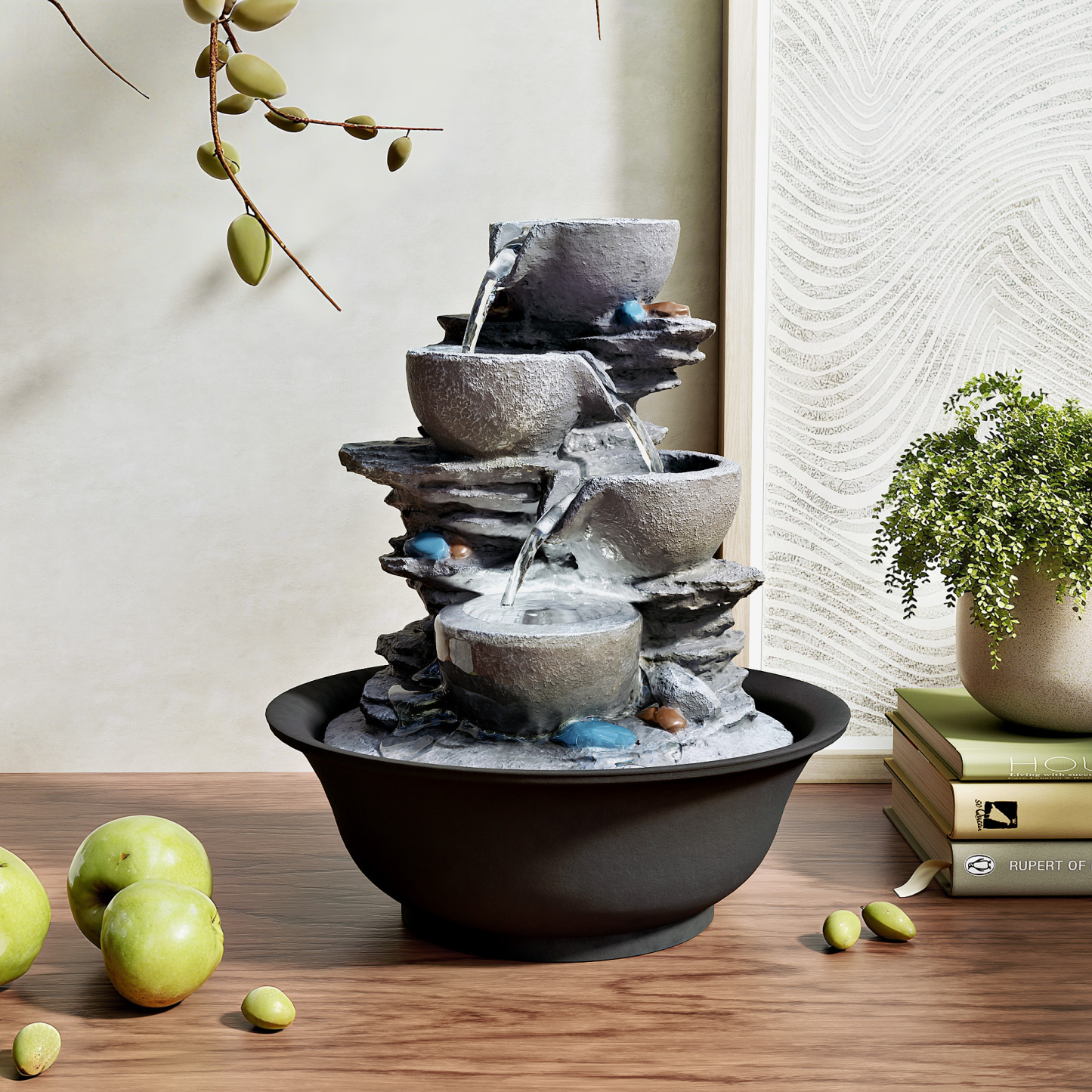 10.6inch Tabletop Fountain, Indoor Waterfall Fountains with LED Light, Realistic Rock Design for Soothing Ambiance in Bedrooms, Living Rooms, Offices, or Meditation Spaces