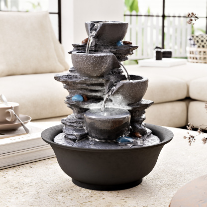 10.6inch Tabletop Fountain, Indoor Waterfall Fountains with LED Light, Realistic Rock Design for Soothing Ambiance in Bedrooms, Living Rooms, Offices, or Meditation Spaces